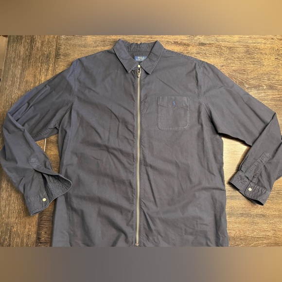 Polo Ralph Lauren Navy Zip-Up Oxford Shirt - Picture 1 of 1